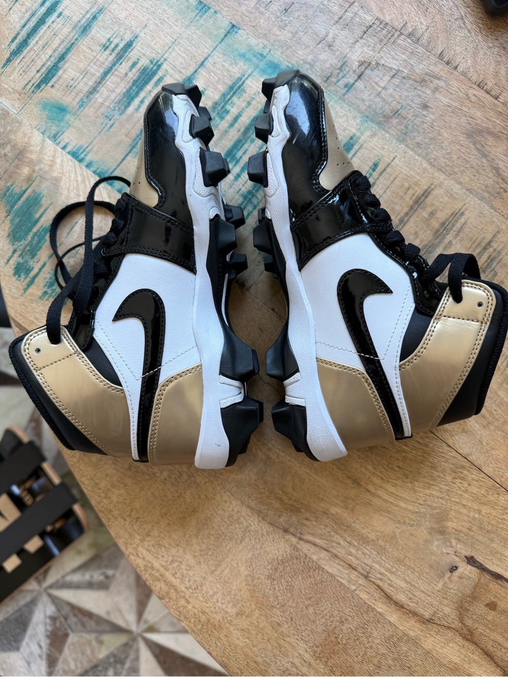 Air Jordan Cleats in Black, White & Gold - Picture 2 of 4